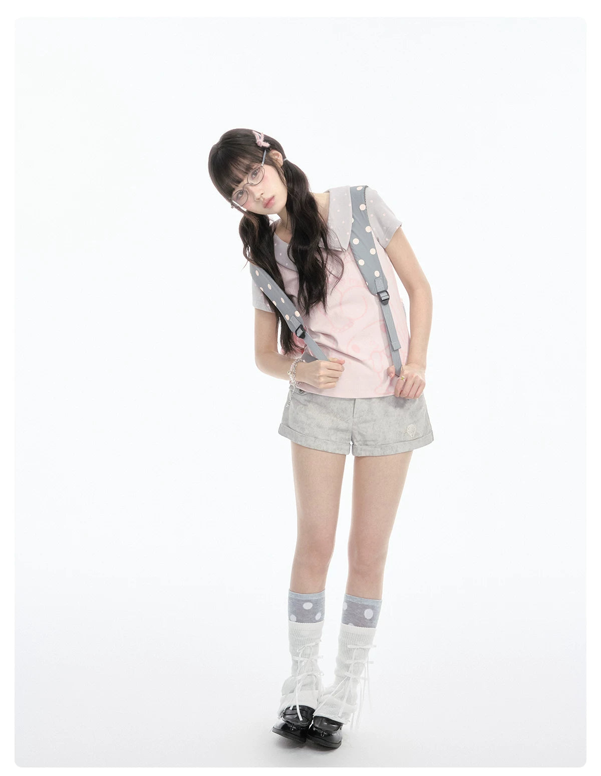 "Sweet Polka Day" Blush Pink Tee & Glacier Gray Shorts Set