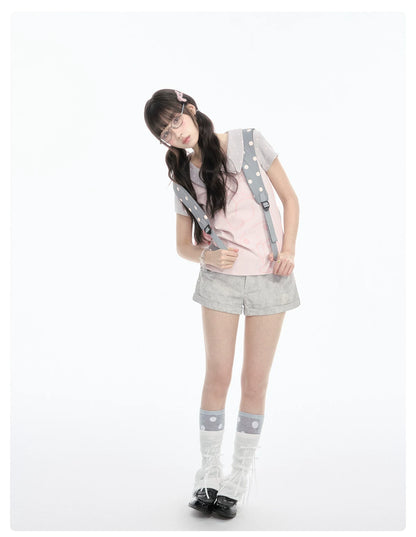 "Sweet Polka Day" Blush Pink Tee & Glacier Gray Shorts Set