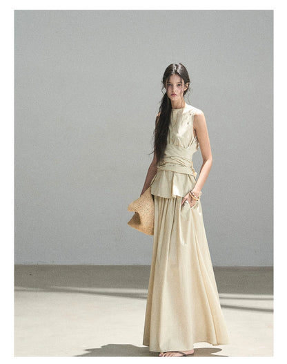 "The Last Falling Leaf" Milk Tea Lyocell Two-Piece Skirt Set