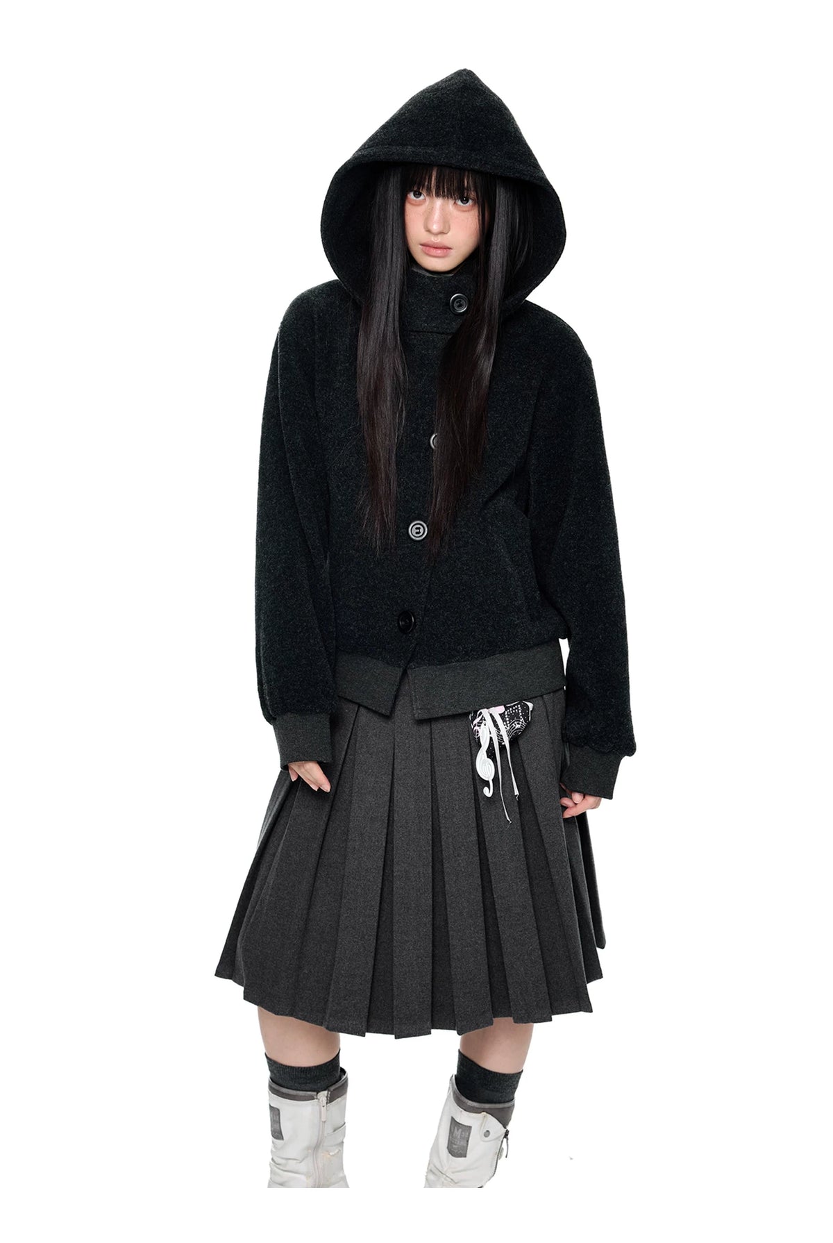 EZEK | Preppy Hooded Wool Blend Jacket with Button Front