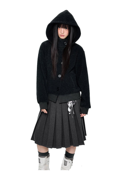 EZEK | Preppy Hooded Wool Blend Jacket with Button Front