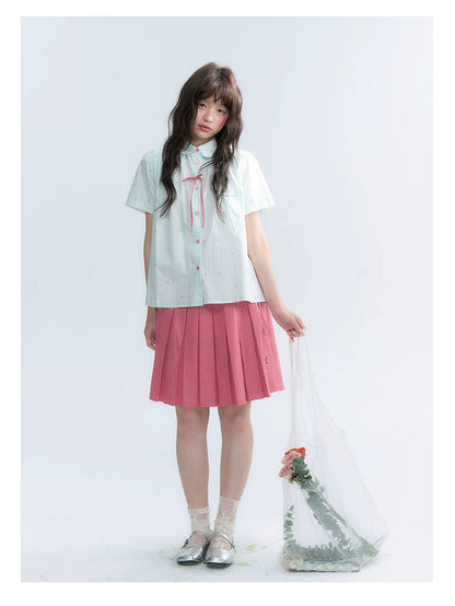 "Summer Sweetheart" Heart Stripe Blouse & Pleated Skirt Set