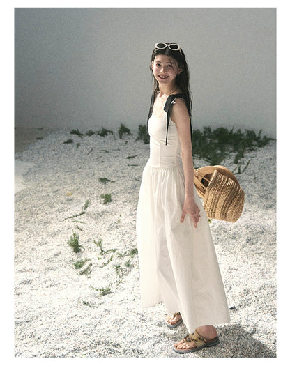 "Whispered Spring Midnight" Gardenia White Maxi Sundress 84545