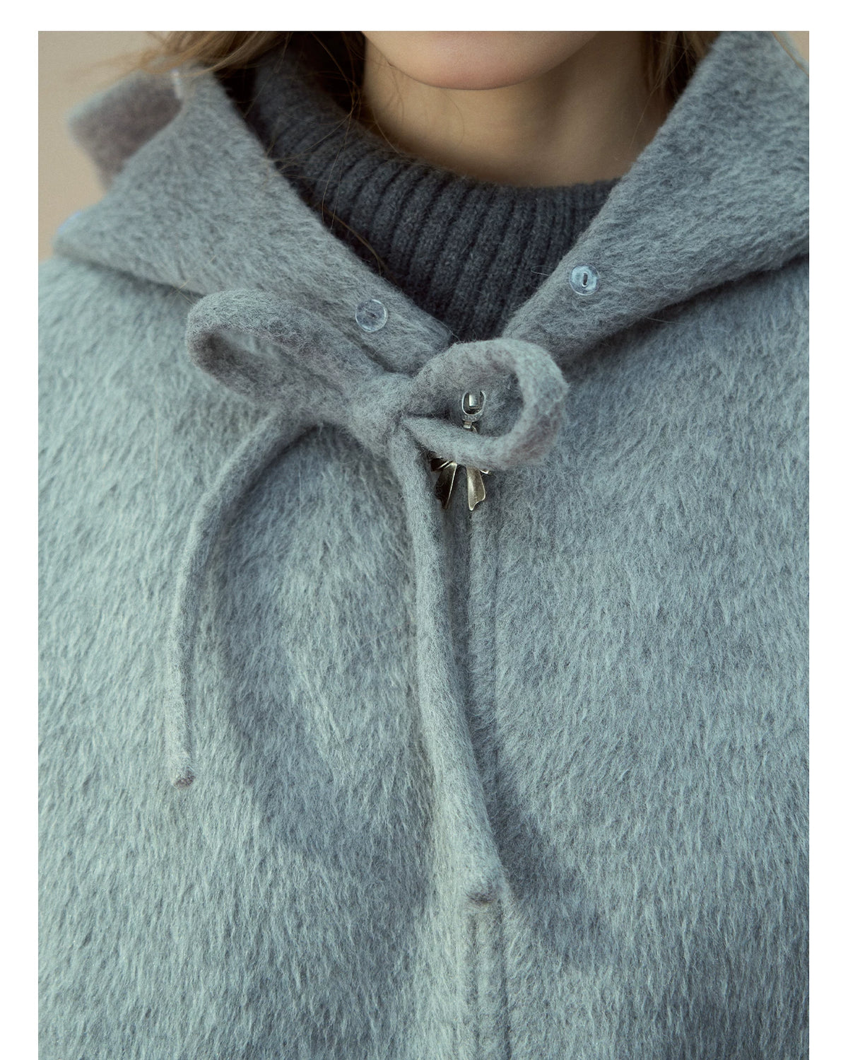 SunsetPark - "Warm Winter Days" Faux Fur Collar Wool-Blend Top Coat (Gray / Pink)