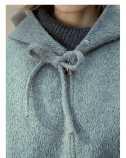 SunsetPark - "Warm Winter Days" Faux Fur Collar Wool-Blend Top Coat (Gray / Pink)