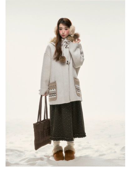 BIBIBENCY - Ivory 70% Wool Fair Isle Coat