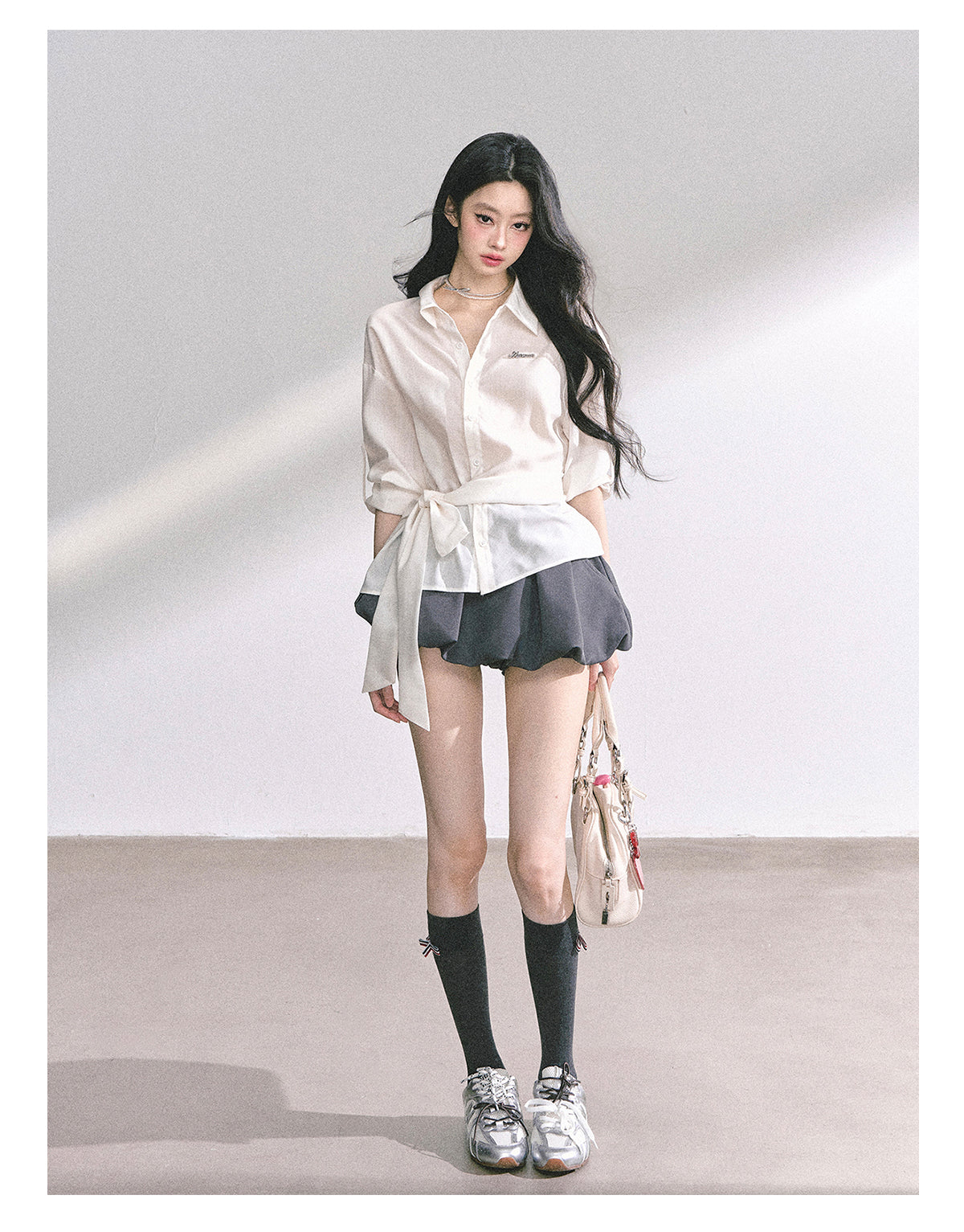 少也眼 "Cheongdam Girls’ Academy" French-Inspired White Sun-Protective Polo Shirt