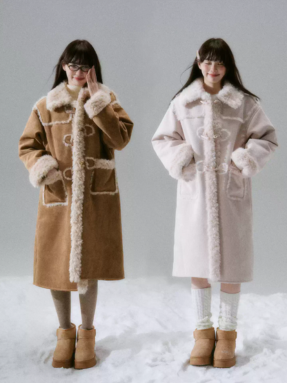 LOST FOREST - Cream Oak Vintage Collegiate Faux Fur-Lined Toggle Coat – Warm Orange Brown