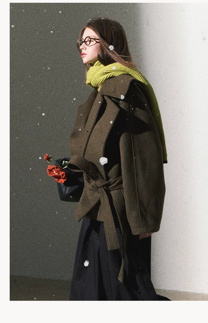 OAKMOO/ "The Flowers Are in Full Bloom" Jade Green Wool-Blend Short Belted Coat