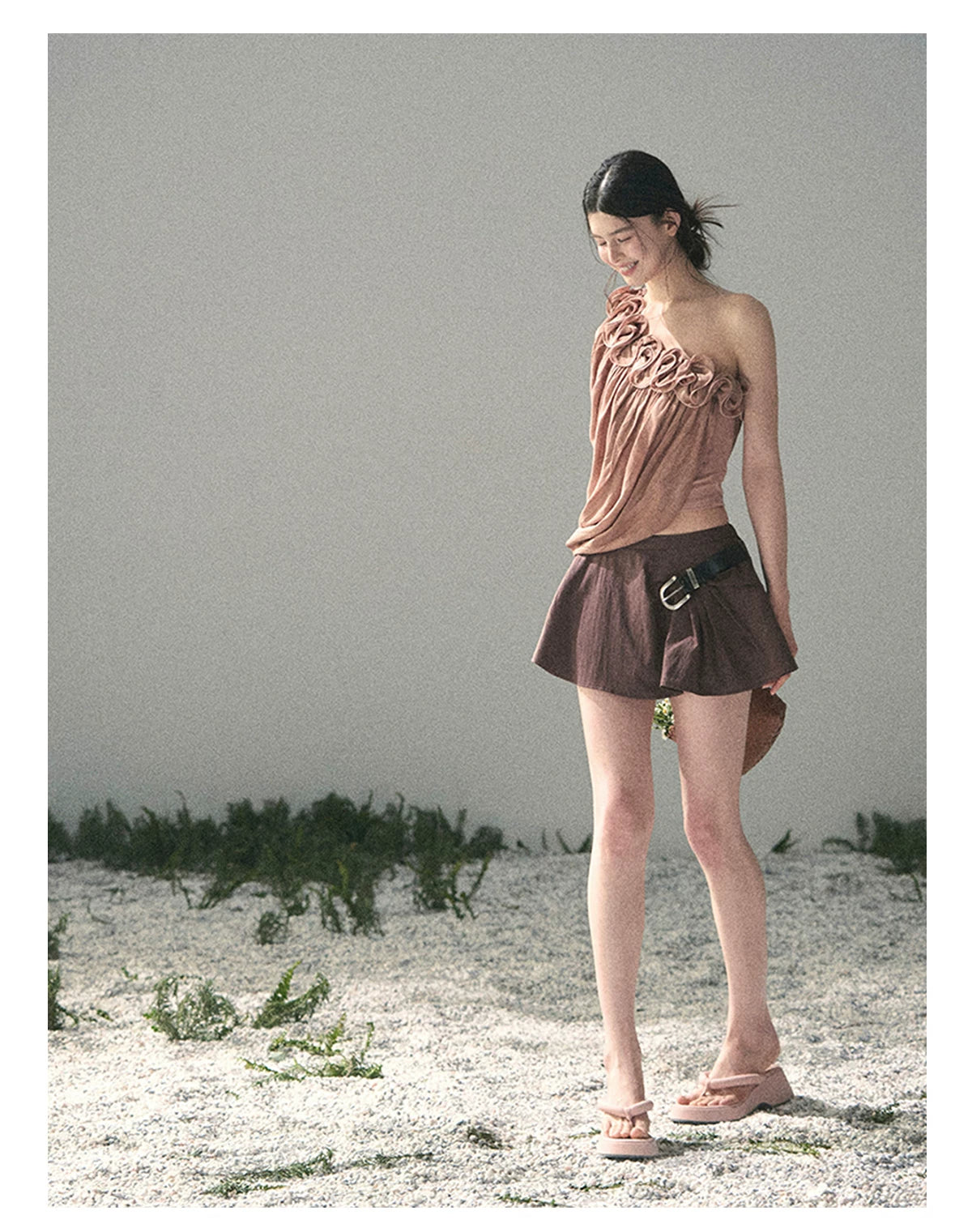 “Where Spring Petals Fall” Dusty Rose Ruffle Off-Shoulder Top
