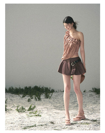 “Where Spring Petals Fall” Dusty Rose Ruffle Off-Shoulder Top