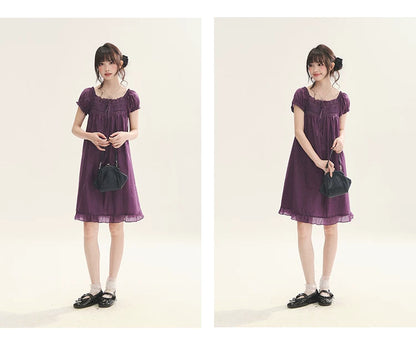 "Berry Breeze" Grape Purple Lace Square Neck Dress