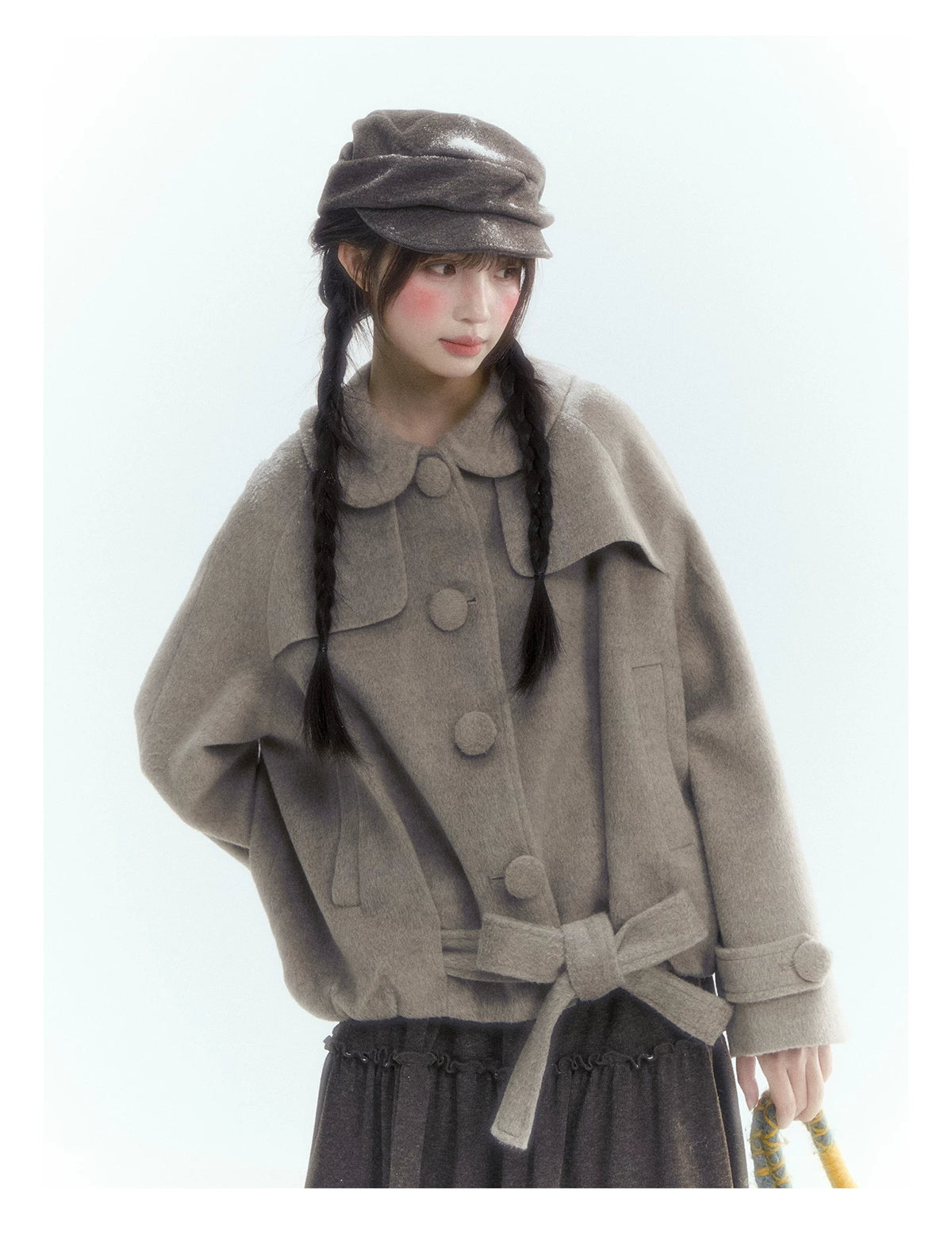 Short Cocoon Wool-Blend Coat (Taro Purple / Oatmeal Gray)