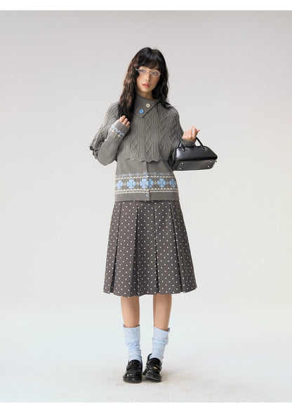 [CAN] "Witch's Wings" Gray Jacquard Knit Set (Cape Shawl / Cardigan)