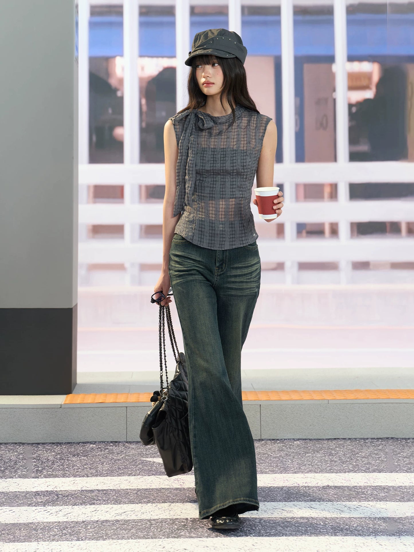 "Silver Haze" Gray Plaid Two-Piece Tube Top Set