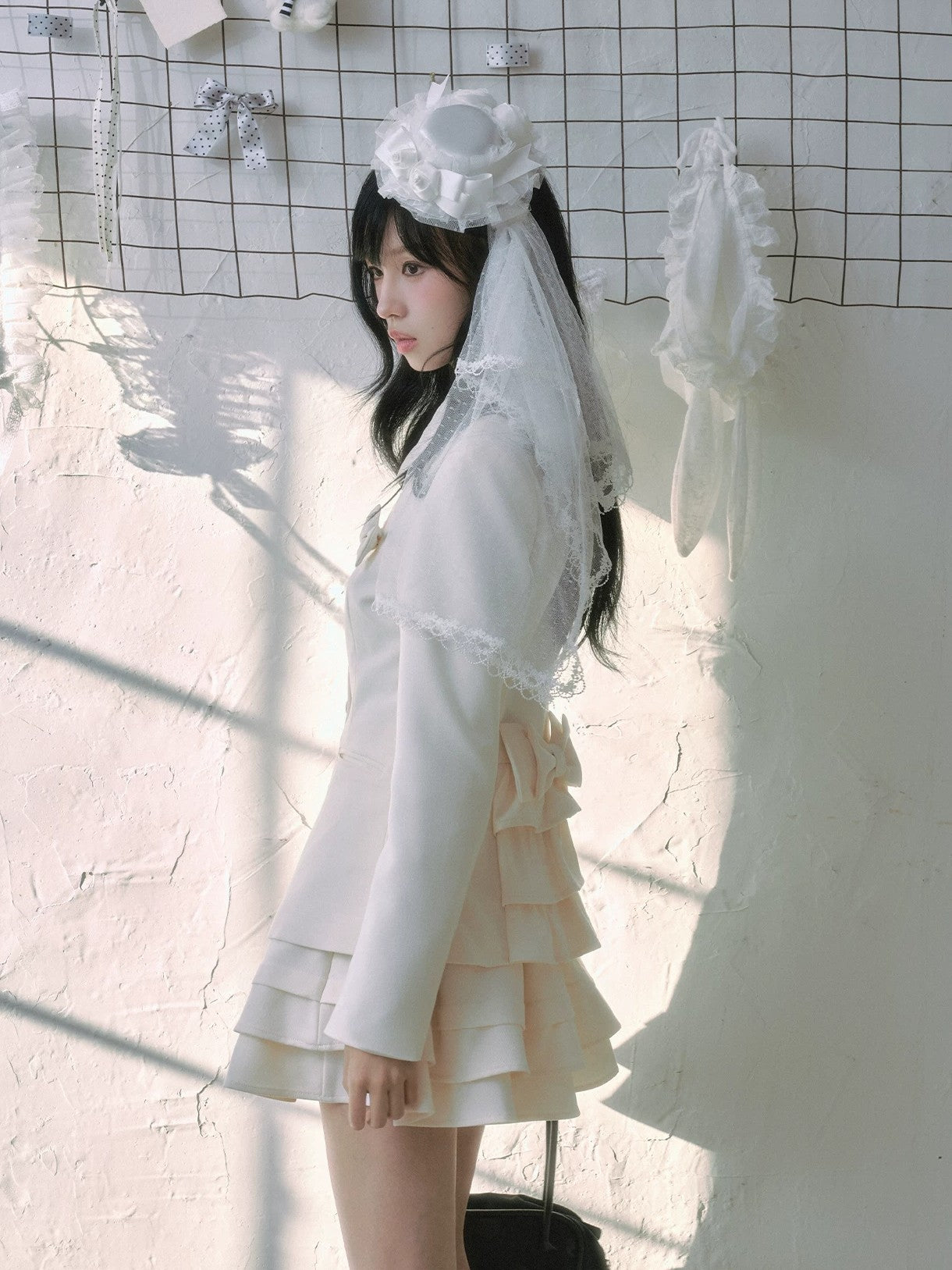 "Showa Girl" Tailored Layered Collection (Blazer / High-Waist Skirt / Victorian Shirt / Mesh Overlay Skirt)