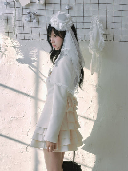 "Showa Girl" Tailored Layered Collection (Blazer / High-Waist Skirt / Victorian Shirt / Mesh Overlay Skirt)