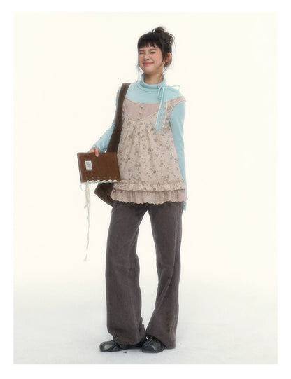 "Petals from a Forgotten Dream" Sweet Apricot Pink Floral Lace Ruffle Off-Shoulder Top