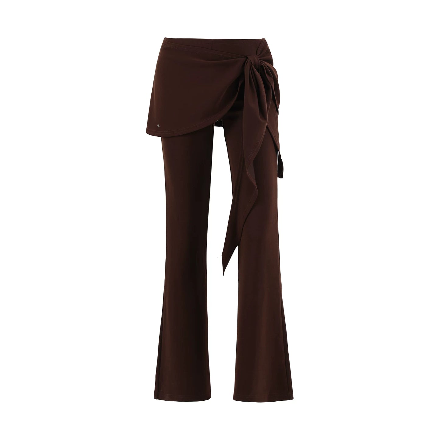 "City Departure" Brown Layered Tie-Waist Flared Pants
