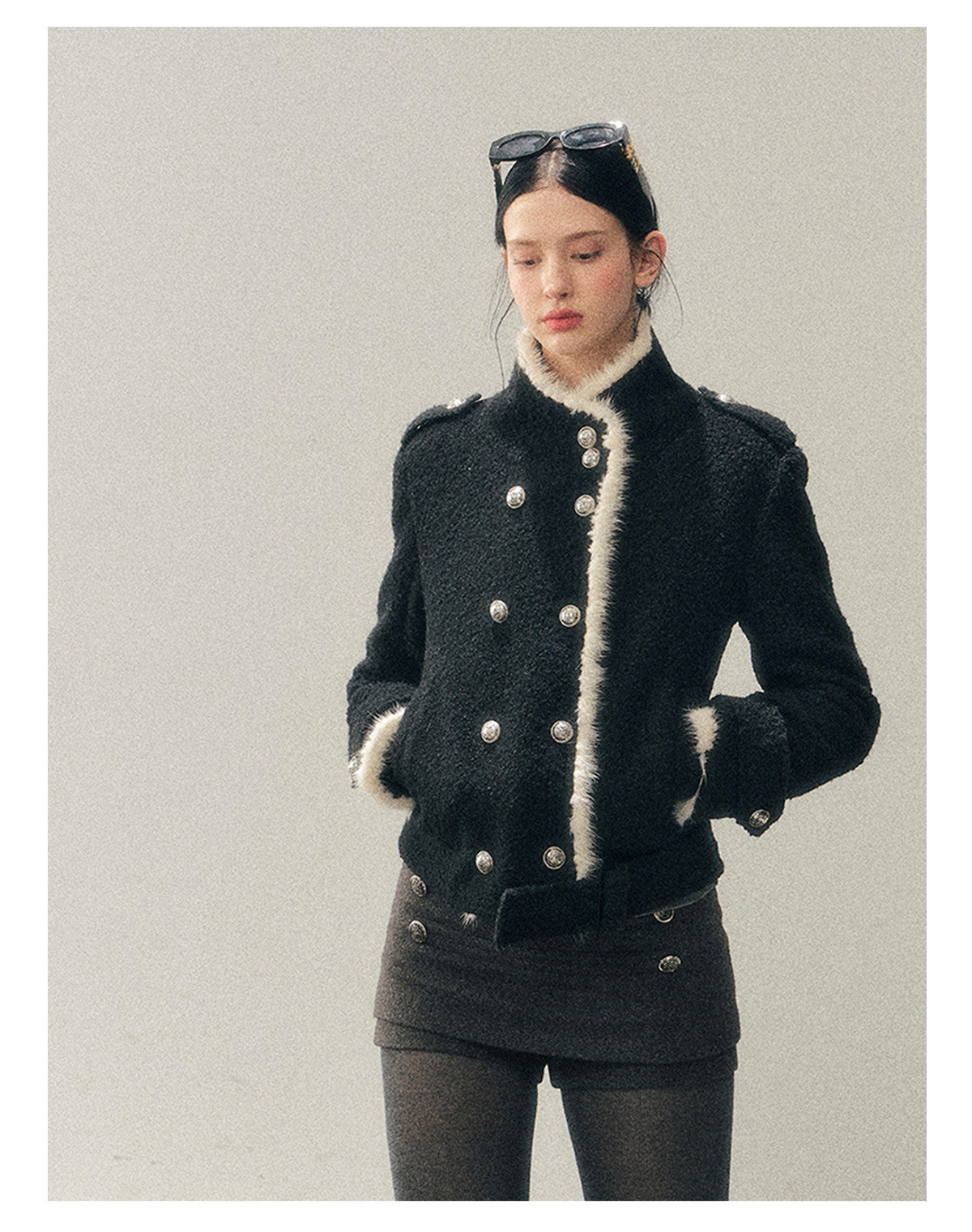少也眼 "Whispers of a Winter Night" Black Quilted Tweed Jacket