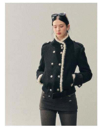 少也眼 "Whispers of a Winter Night" Black Quilted Tweed Jacket