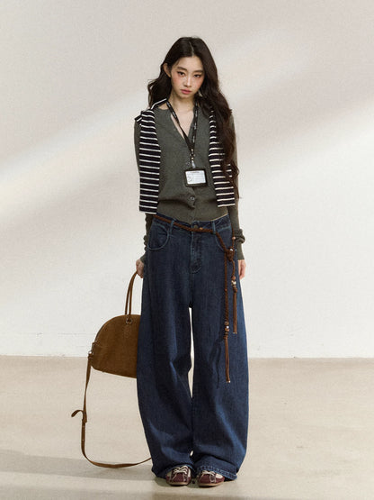 JN's DESIGN - Dark Blue Wide-Leg Vintage Jeans