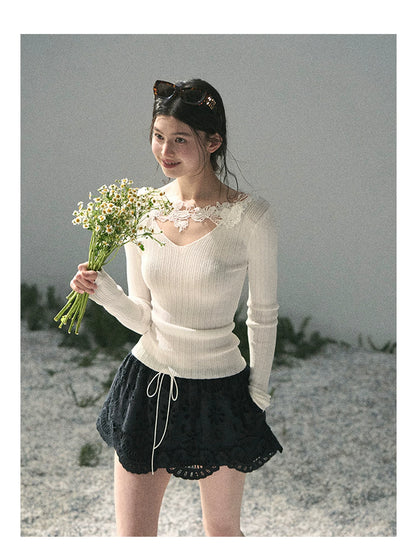 “Lost in Your Embrace” Black Iris Lace Puff Skort