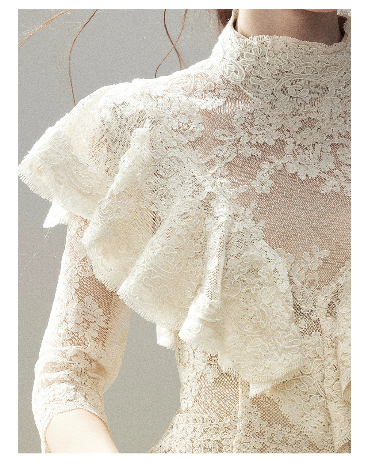 "Translucent Bloom" Dutch Cheese Lace Cropped Top