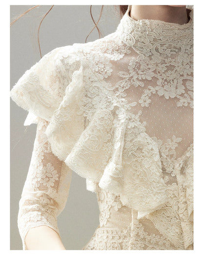 "Translucent Bloom" Dutch Cheese Lace Cropped Top