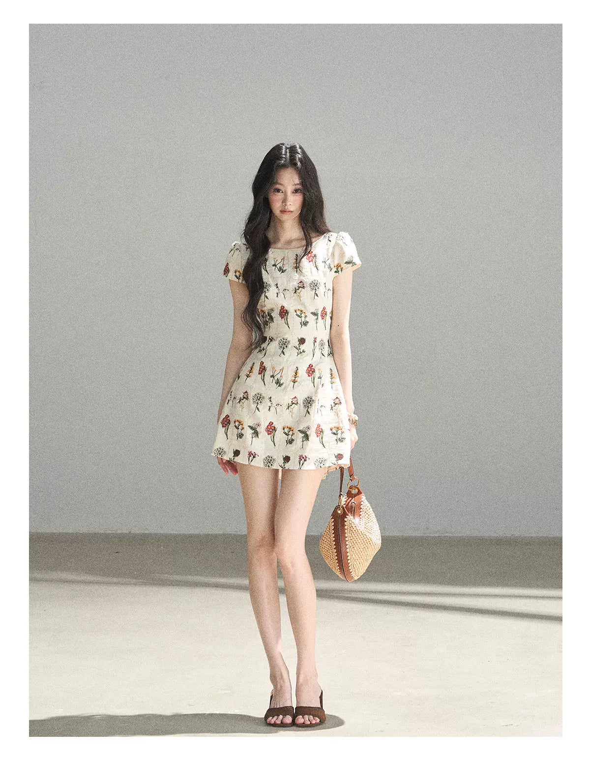 "Wildflower Daydream" Dutch Cream Embroidered Mini Dress - Short Sleeve 45684