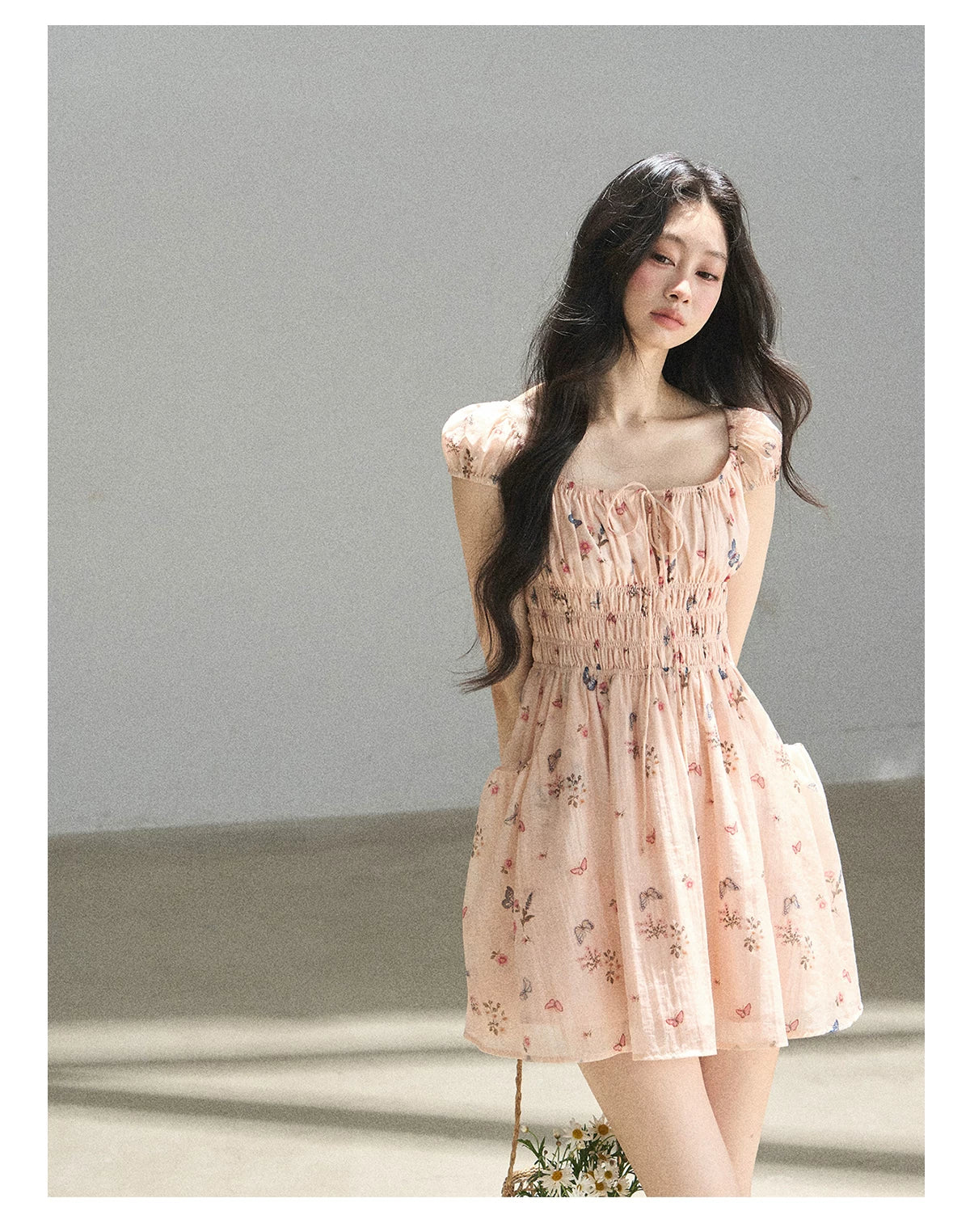 "A Meadow of Dreams" Dutch Cream Ruched Babydoll Mini Dress