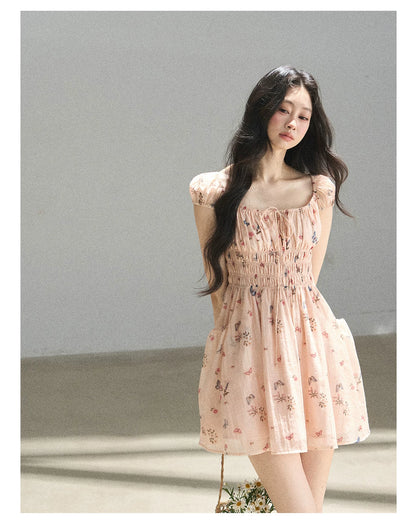 "A Meadow of Dreams" Dutch Cream Ruched Babydoll Mini Dress