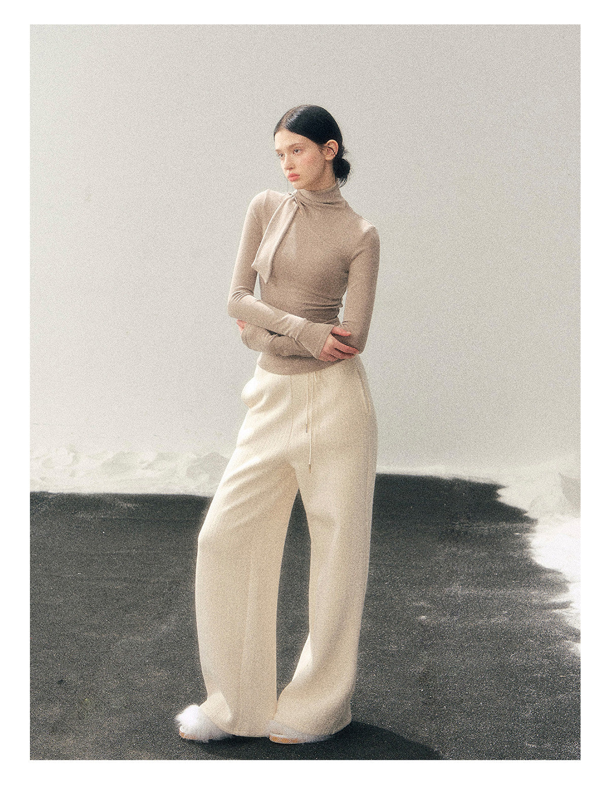 181225 “Pure Tone Essential” Semi-High Neck Soft Knit Base Top - Milk Tea Beige