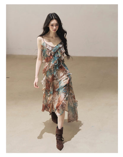 "She Never Looks Back" Peacock Blue Leopard Chiffon Maxi Dress