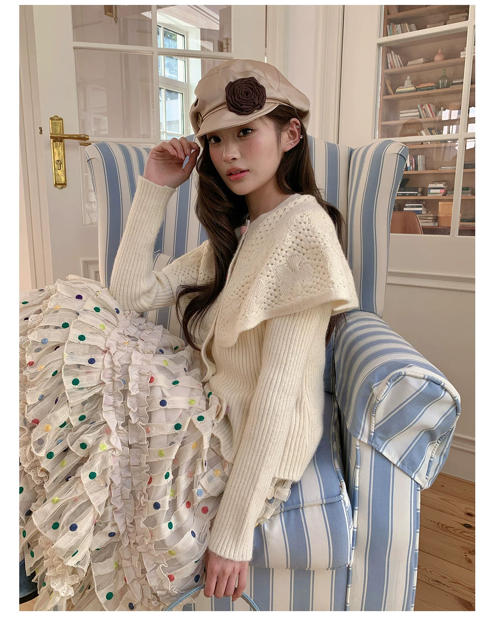 “Starlight Tulle Reverie” Apricot Polka Dot Mesh Skirt