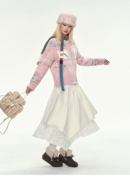 [CAN] Puppy Fair Isle Knit Sweater & Skirt Set (Gray / Pink)