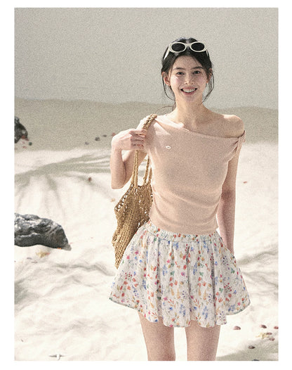 "Shape of the Wind" Soft Pink One-Shoulder Twist Crop Top 6556585
