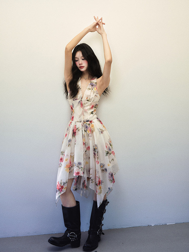 1P - “On The Ground” Watercolor Bloom Halter Midi Dress