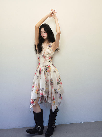 1P - “On The Ground” Watercolor Bloom Halter Midi Dress