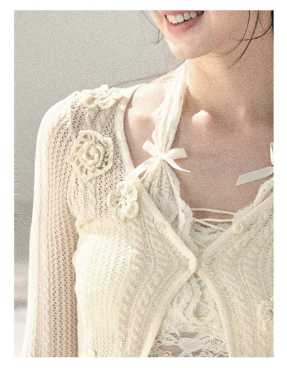 "Moss Whisper" Knit Sun Protection Cardigan & Cami Top