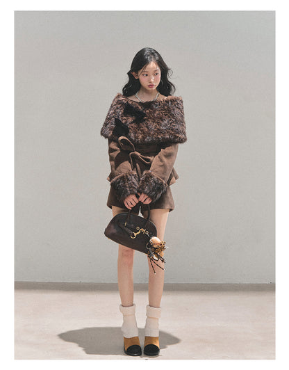 少也眼 “Drifting Through Her Dreams” – Winter Luxe Three-Piece Cape Set - Chestnut Brown 8746513