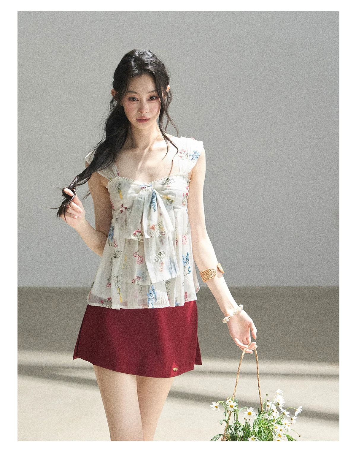 "The Unlit Spirit" High-Waisted A-Line Skort (Angora Red/ Tranquil Black)