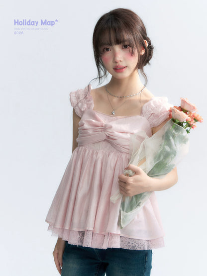 "Summer Sweetheart" Cherry Blossom Pink Bow Cami Top