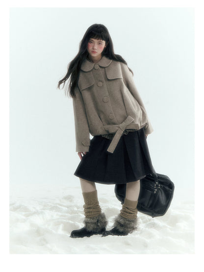 Short Cocoon Wool-Blend Coat (Taro Purple / Oatmeal Gray)