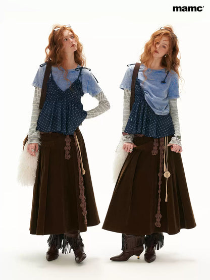 MAMC - Vintage Blue Faux-Layered Star Print Cami & Long-Sleeve Top