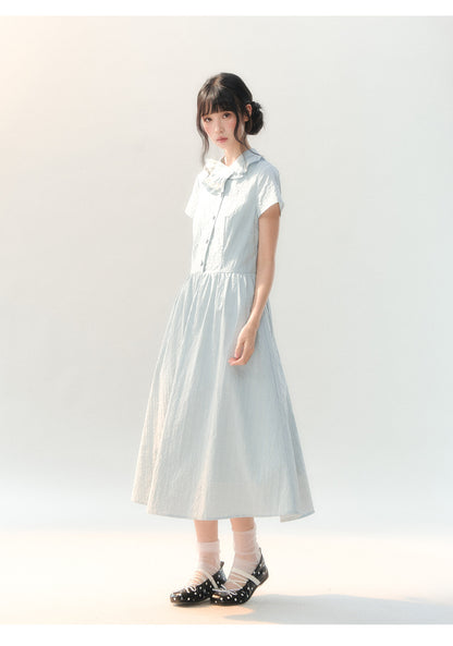 [CAN] "Dawn Island" Blue Puff Sleeve Doll Collar Dress