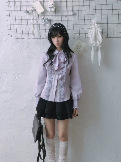 "Royal Lavender" Victorian Layered Collection (Ruffle Shirt / High-Waist Skirt / Mesh Overlay Skirt)