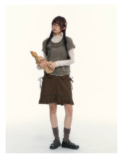 “Everyday Mist” Jacquard Lace Layering Top ( Ivory / Fog Gray )