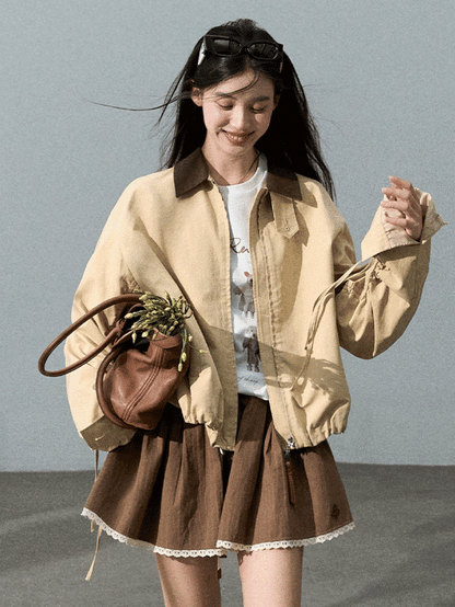 OAKMOO - Vintage Textured Cotton-Linen Jacket with Adjustable Ties – Amber Almond 25Q361
