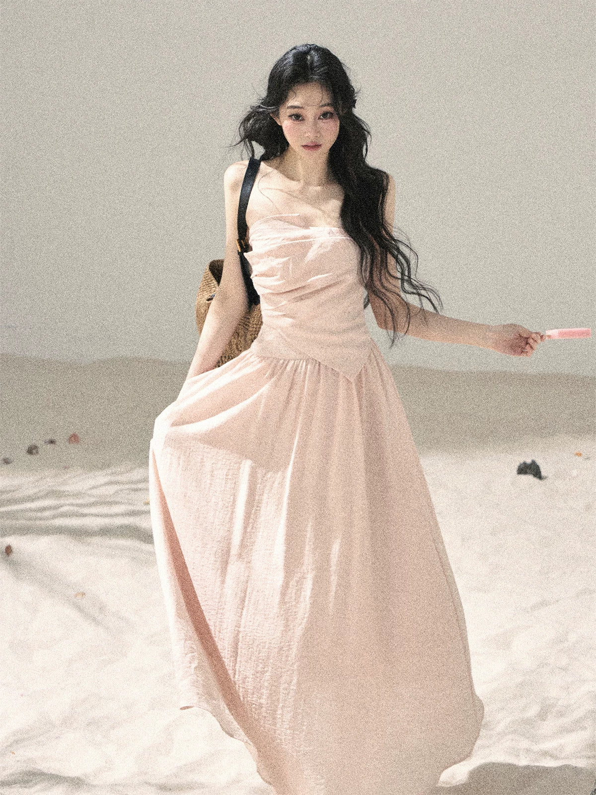 "Blushing Sunset Clouds" Ballet Pink Strapless Maxi Dress